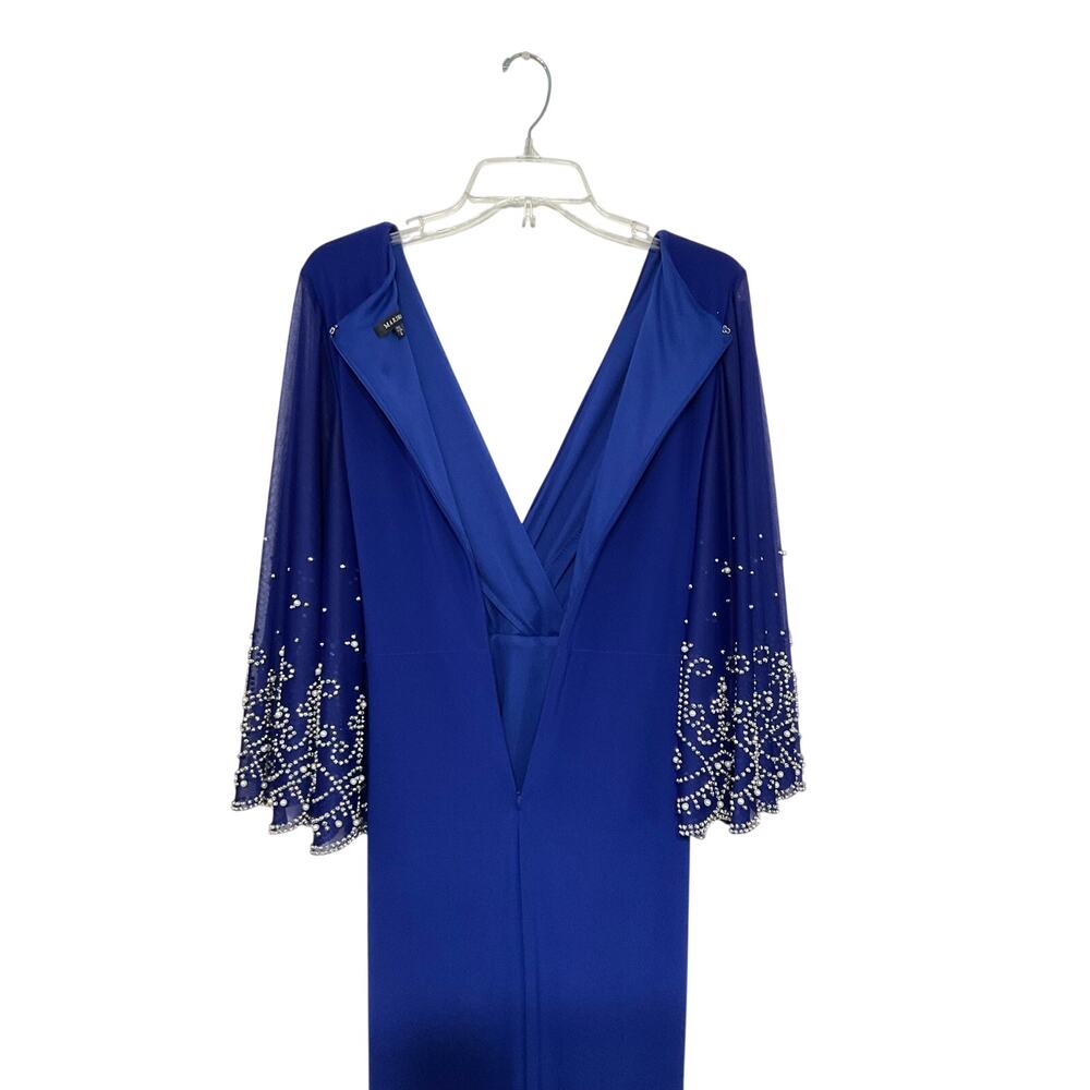 Marina crossover V-neck Midi Dress Flared Beaded Scalloped Sleeves Size 6 Small - Picture 6 of 9